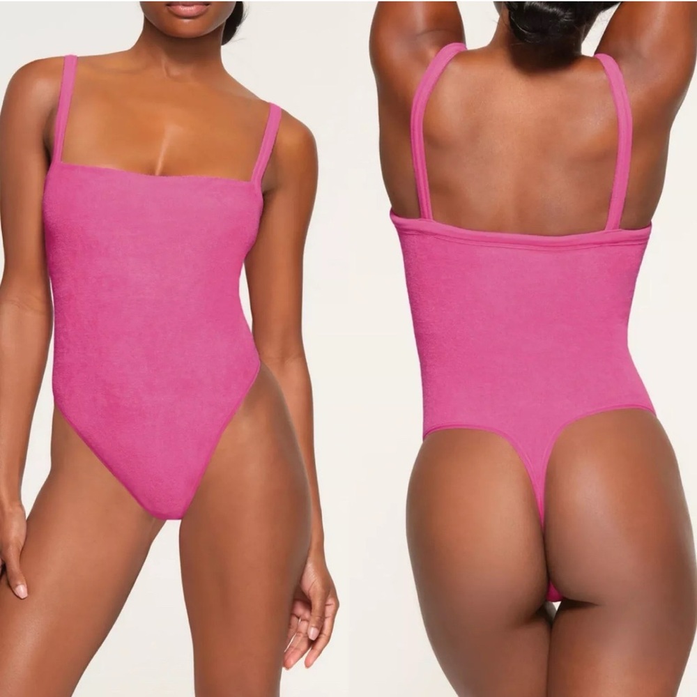 SKIMS pink terry bodysuit